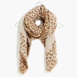 Bandana Scarf in Mini Cheetah Print Fringed Edge Large Square Cozy Warm Beige